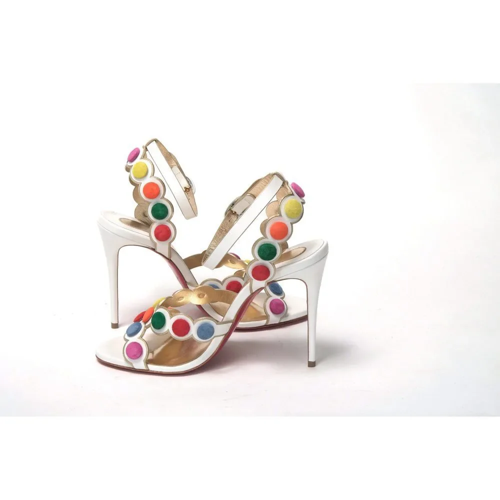 Christian Louboutin White Multicolor Spot Design High Heels Shoes Sandal - Picture 9 of 10